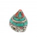 Ring Afghani 925 Sterling Silver Natural Coral Turquoise Gem Stone Handmade D439